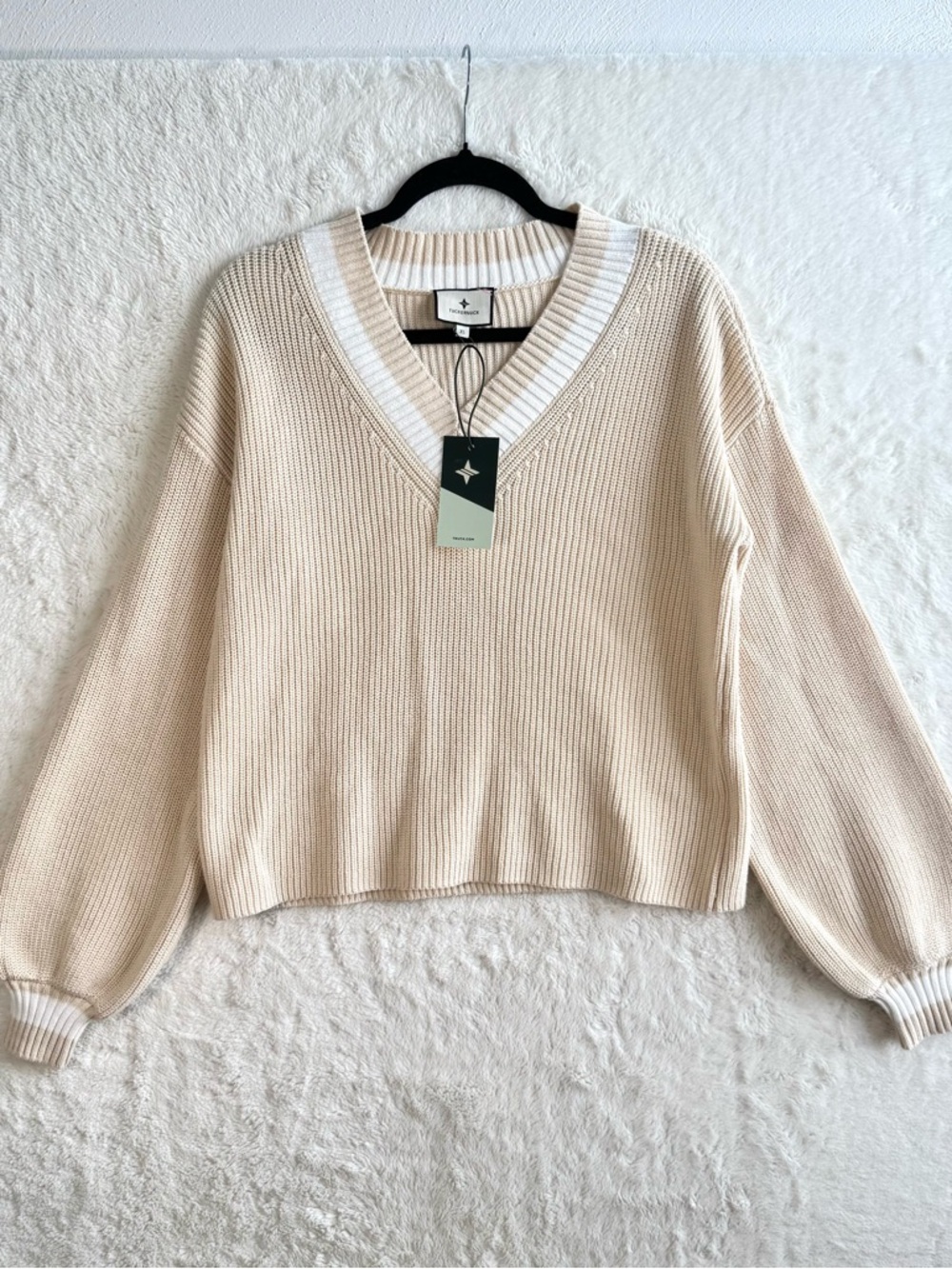 Tuckernuck Sandstone Ashe Sweater Women’s XS Beige Cotton Preppy Minimalist NEW